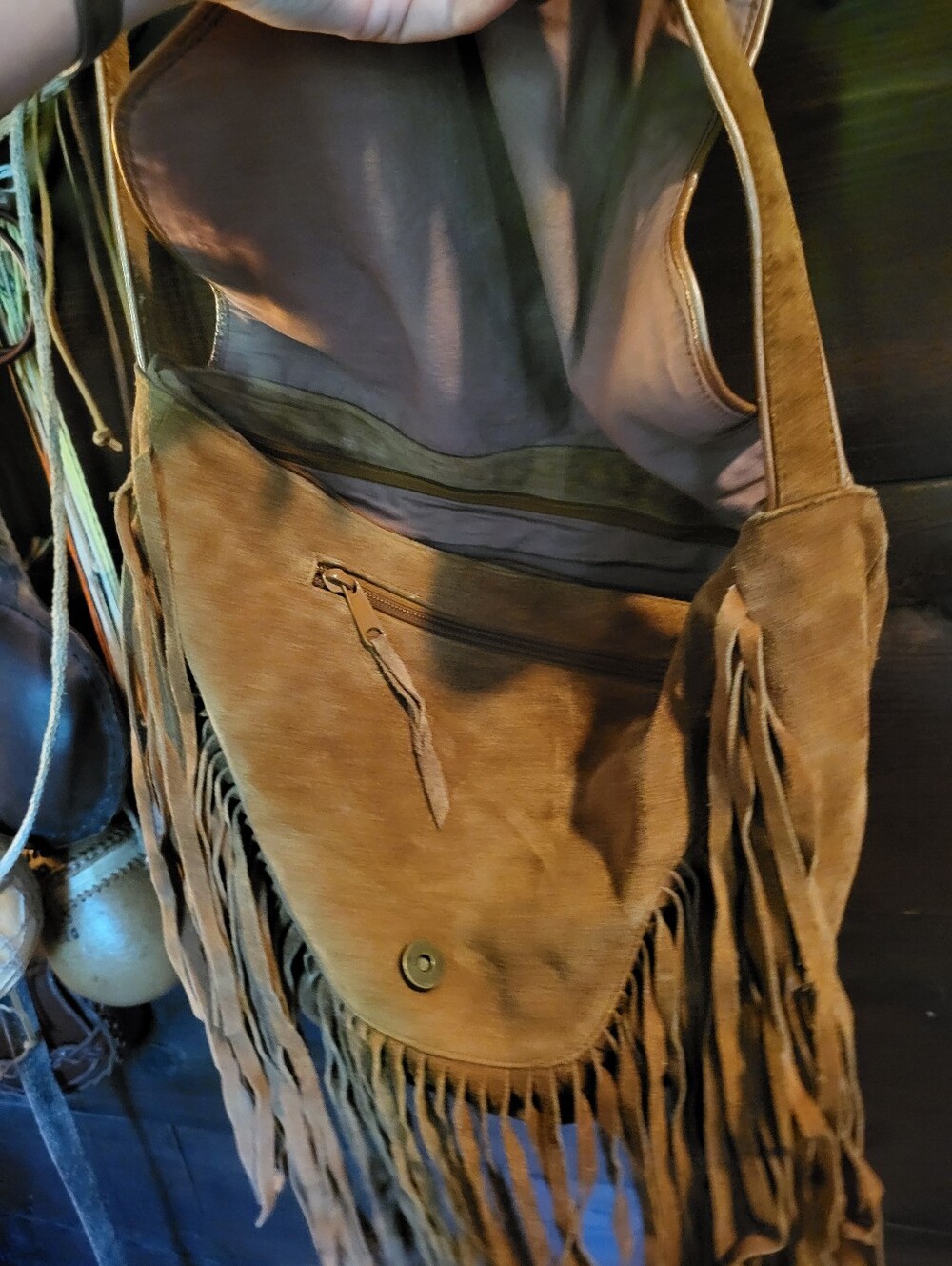 Suede Fringe Shoulder Hobo Bag Purse - Picture 3 of 4